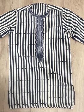 Navy and White Striped Casual Button-Down Shirt